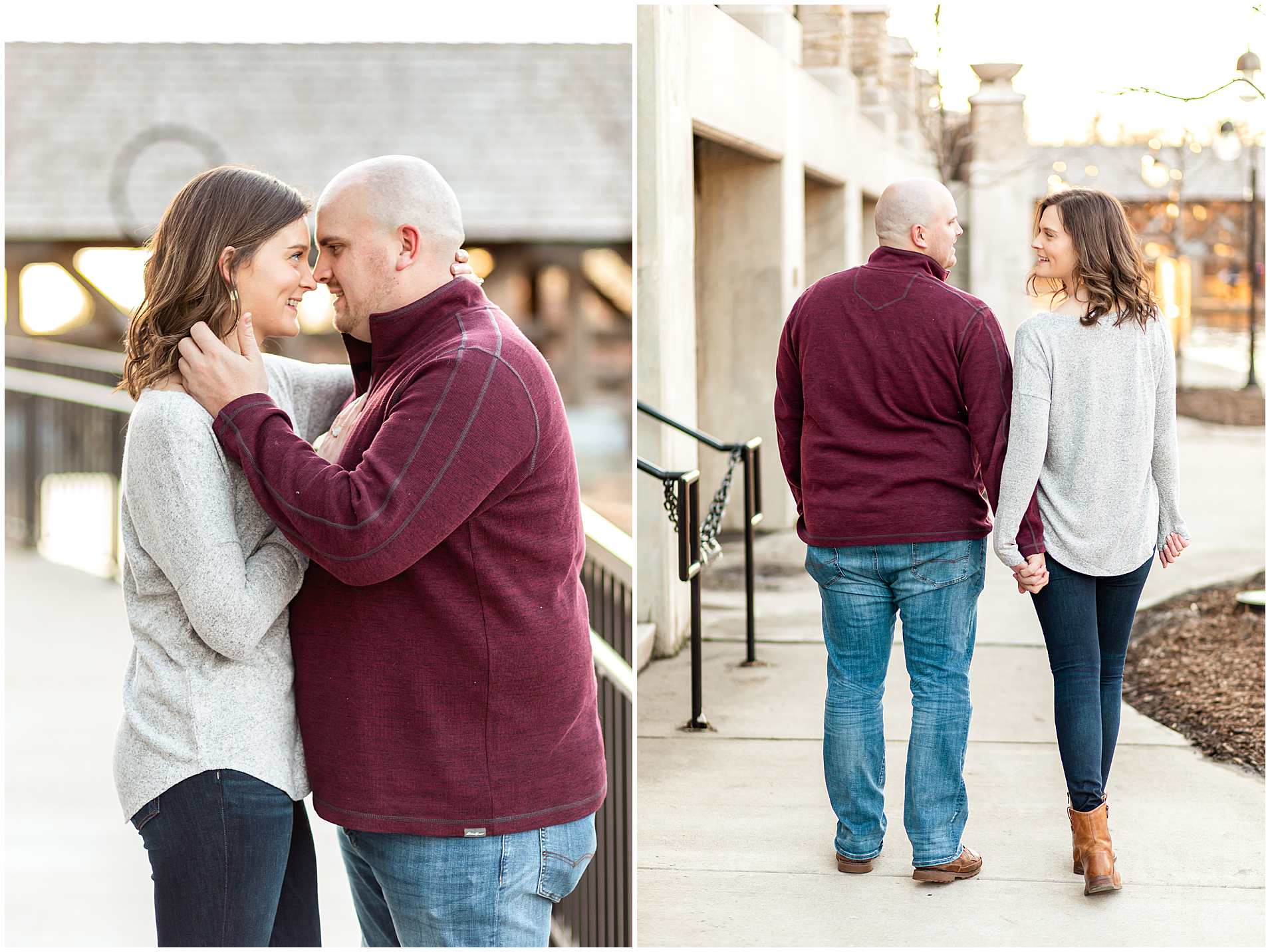 Naperville Covered Bride Riverwalk Engagement Pictures-Walking Engagement Pictures in Northern Illinois-Best Naperville Photography Locations
