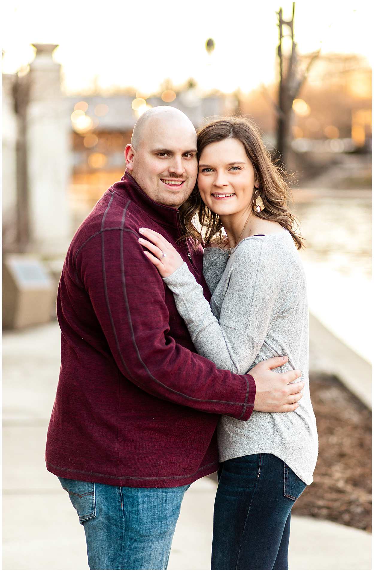Engaged in Naperville IL- Illinois Wedding Photographer-Downtown Naperville Riverwalk Photos