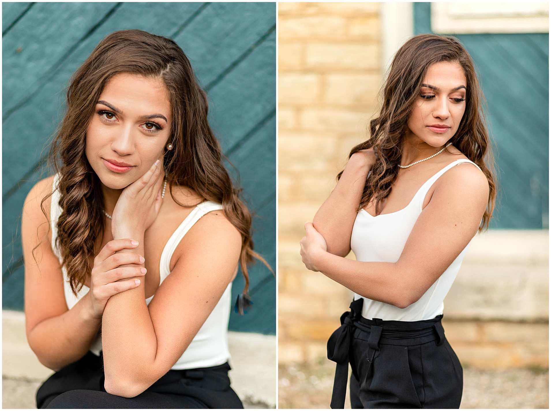Senior-Photos-With-Blue-Wall-And-White-Brick-Background