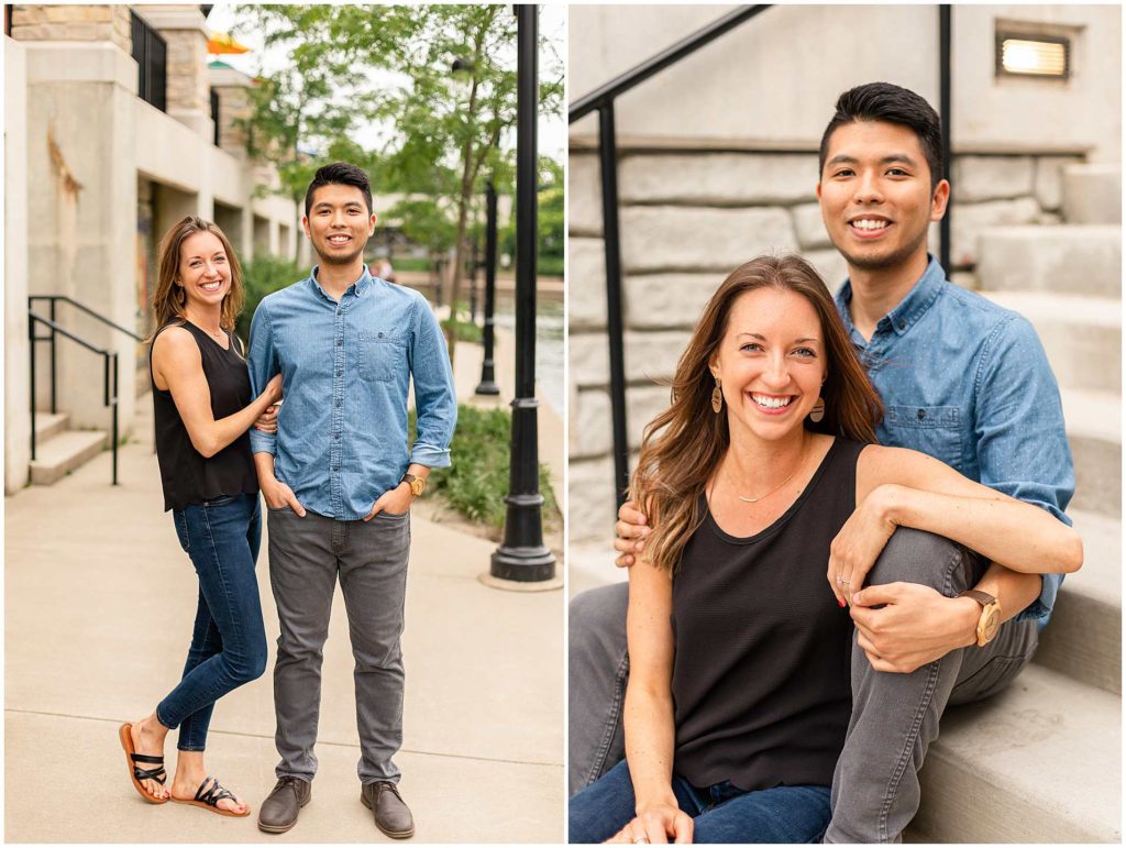 Naperville Riverwalk Engagement Photos-Engagement Pictures by River