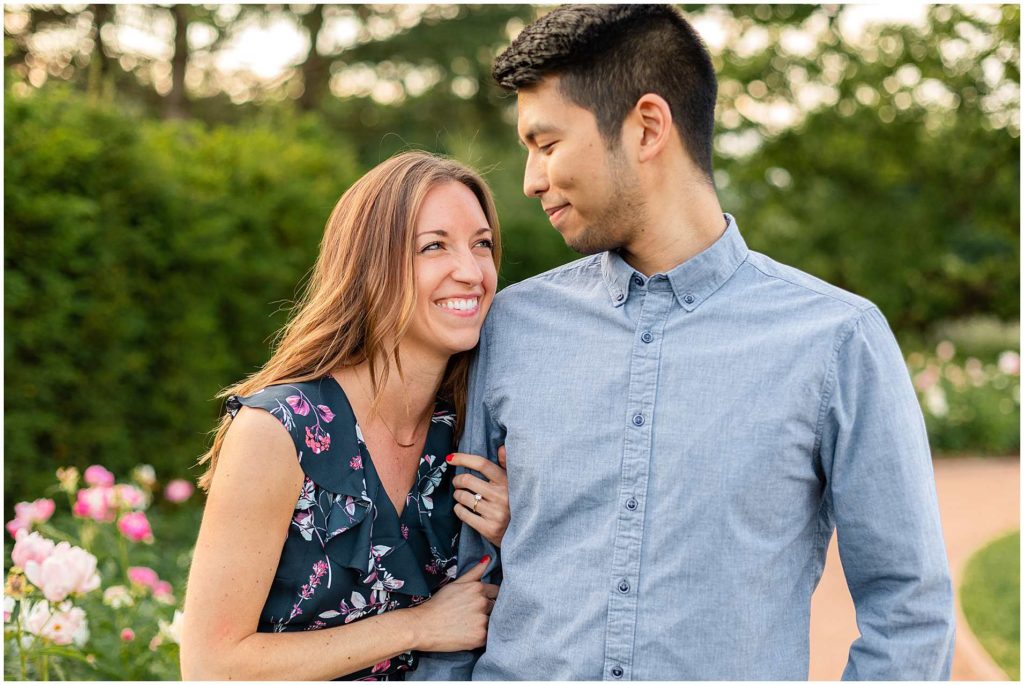 Summer Engagement Photos in Rose Garden at Cantigny Park