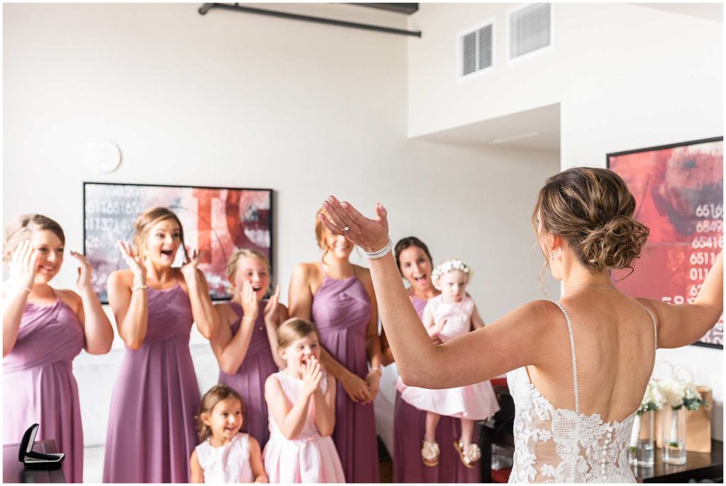 First Look with Bridesmaids and Bride in Milwaukee Wisconsin